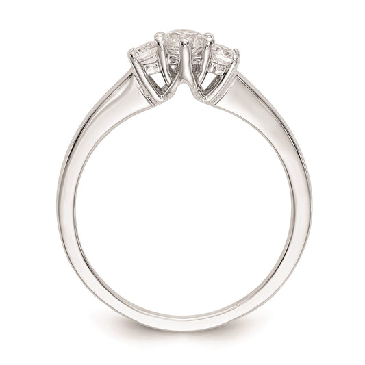 14K White Gold 3-Stone (Holds 1/4 carat (4.1mm) Round Center and (2-2.7mm) Round Sides) Engagement Ring Mounting