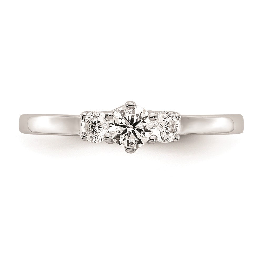 14K White Gold 3-Stone (Holds 1/4 carat (4.1mm) Round Center and (2-2.7mm) Round Sides) Engagement Ring Mounting