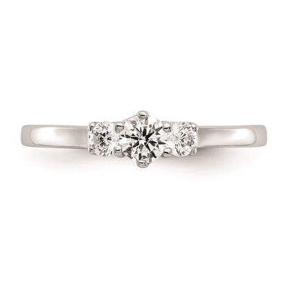 14K White Gold 3-Stone (Holds 1/4 carat (4.1mm) Round Center and (2-2.7mm) Round Sides) Engagement Ring Mounting