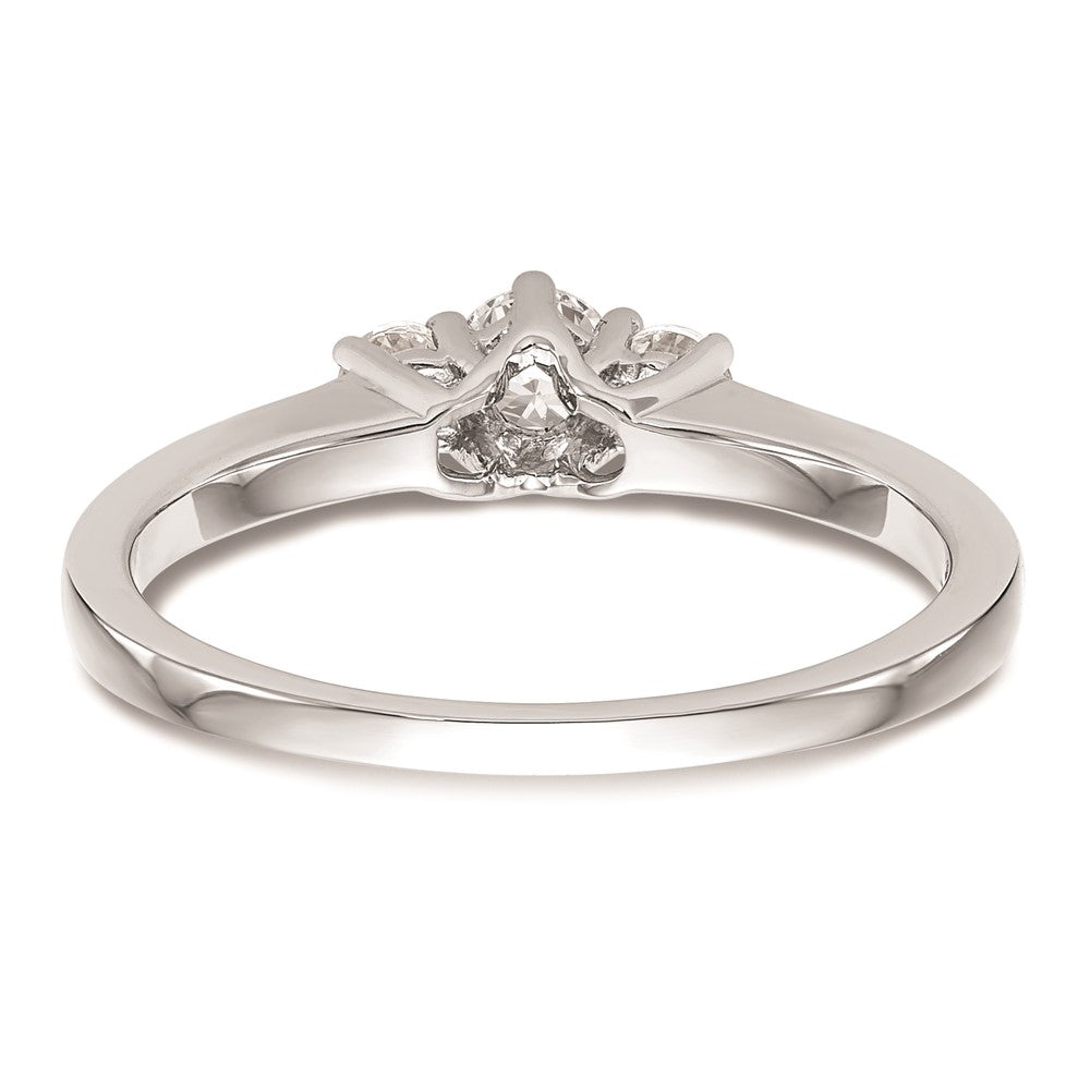 14K White Gold 3-Stone (Holds 1/4 carat (4.1mm) Round Center and (2-2.7mm) Round Sides) Engagement Ring Mounting