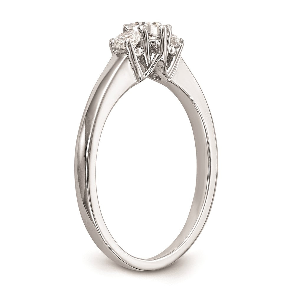 14K White Gold 3-Stone (Holds 1/4 carat (4.1mm) Round Center and (2-2.7mm) Round Sides) Engagement Ring Mounting
