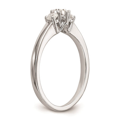 14K White Gold 3-Stone (Holds 1/4 carat (4.1mm) Round Center and (2-2.7mm) Round Sides) Engagement Ring Mounting