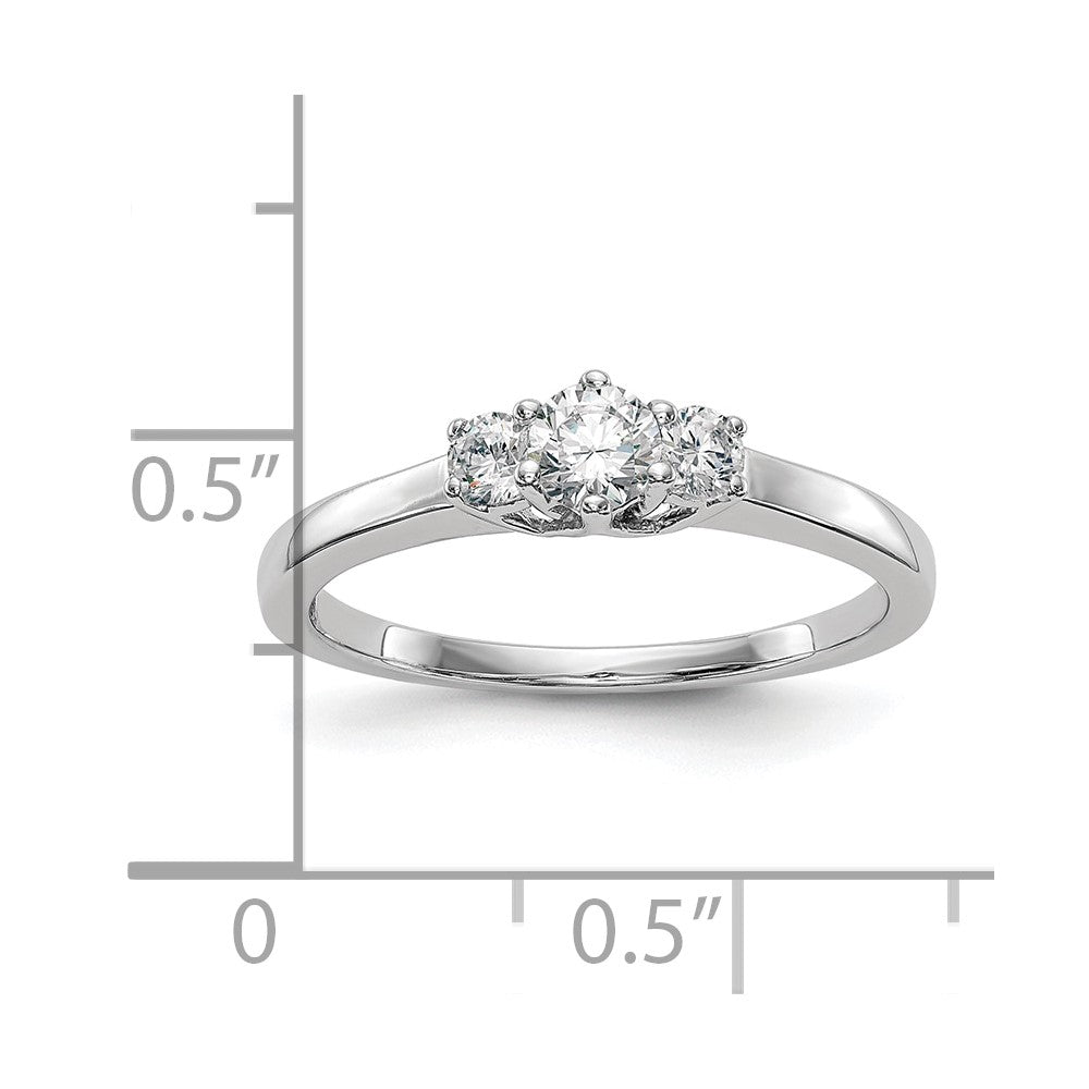 14K White Gold 3-Stone (Holds 1/4 carat (4.1mm) Round Center and (2-2.7mm) Round Sides) Engagement Ring Mounting