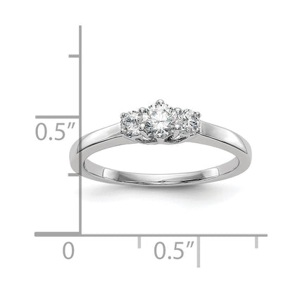 14K White Gold 3-Stone (Holds 1/4 carat (4.1mm) Round Center and (2-2.7mm) Round Sides) Engagement Ring Mounting