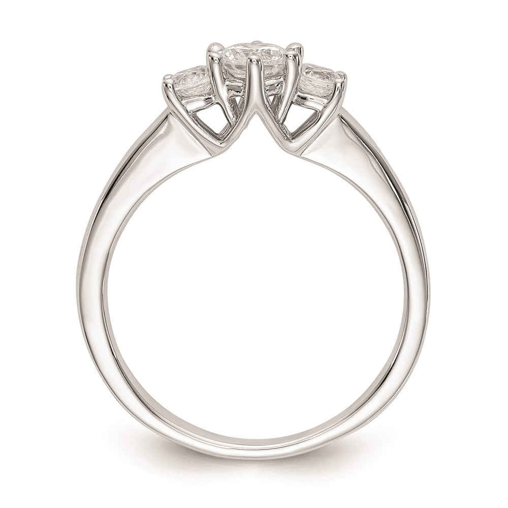 14K White Gold 3-Stone (Holds 3/8 carat (4.6mm) Round Center and (2-3.1mm) Round Sides) Engagement Ring Mounting