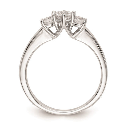 14K White Gold 3-Stone (Holds 3/8 carat (4.6mm) Round Center and (2-3.1mm) Round Sides) Engagement Ring Mounting