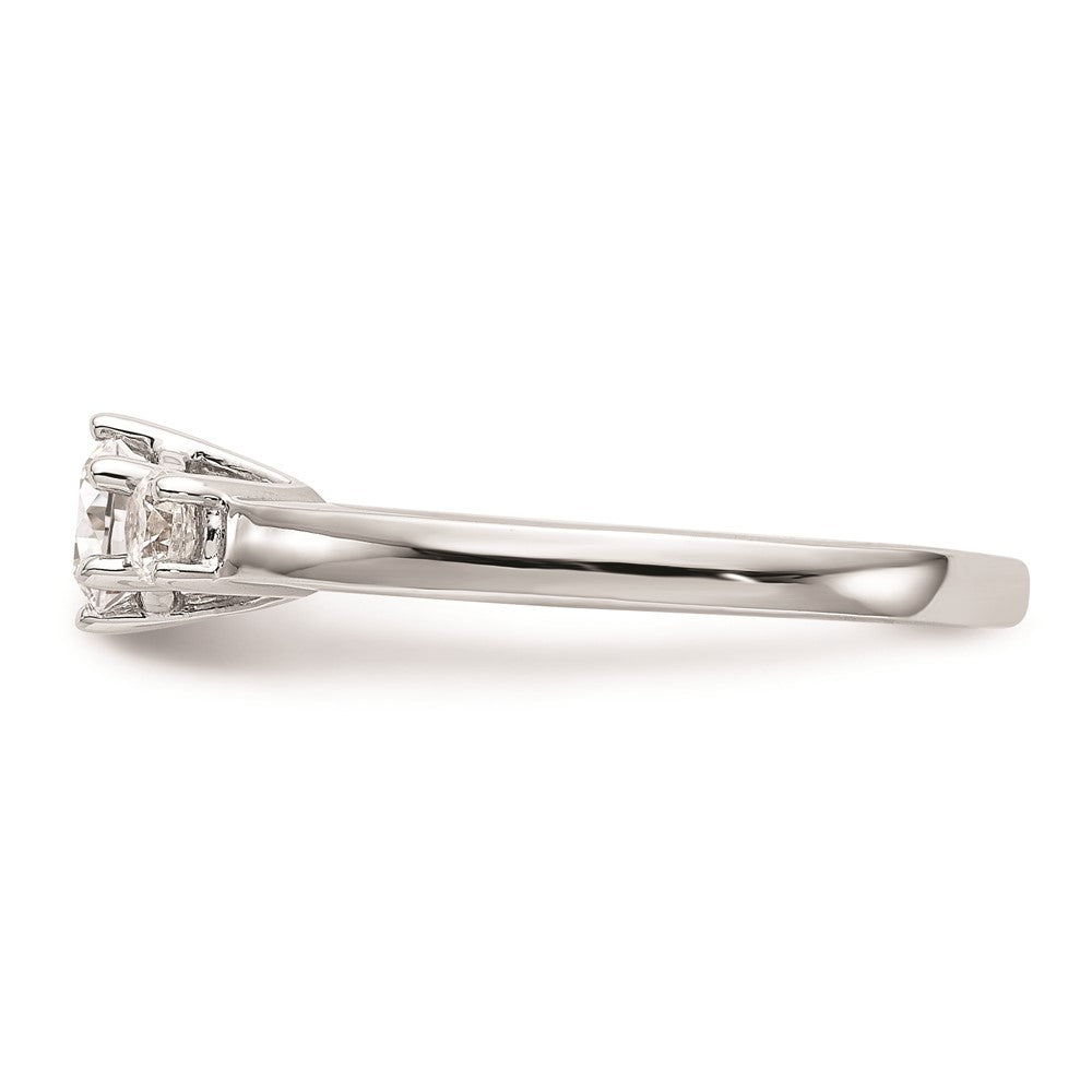 14K White Gold 3-Stone (Holds 3/8 carat (4.6mm) Round Center and (2-3.1mm) Round Sides) Engagement Ring Mounting