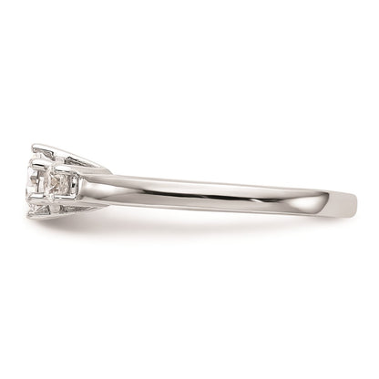14K White Gold 3-Stone (Holds 3/8 carat (4.6mm) Round Center and (2-3.1mm) Round Sides) Engagement Ring Mounting