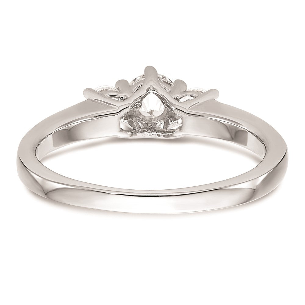 14K White Gold 3-Stone (Holds 3/8 carat (4.6mm) Round Center and (2-3.1mm) Round Sides) Engagement Ring Mounting