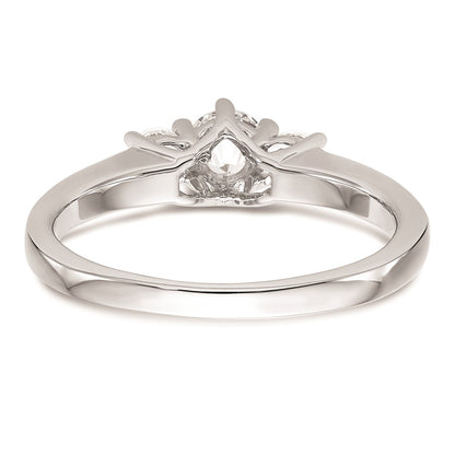 14K White Gold 3-Stone (Holds 3/8 carat (4.6mm) Round Center and (2-3.1mm) Round Sides) Engagement Ring Mounting