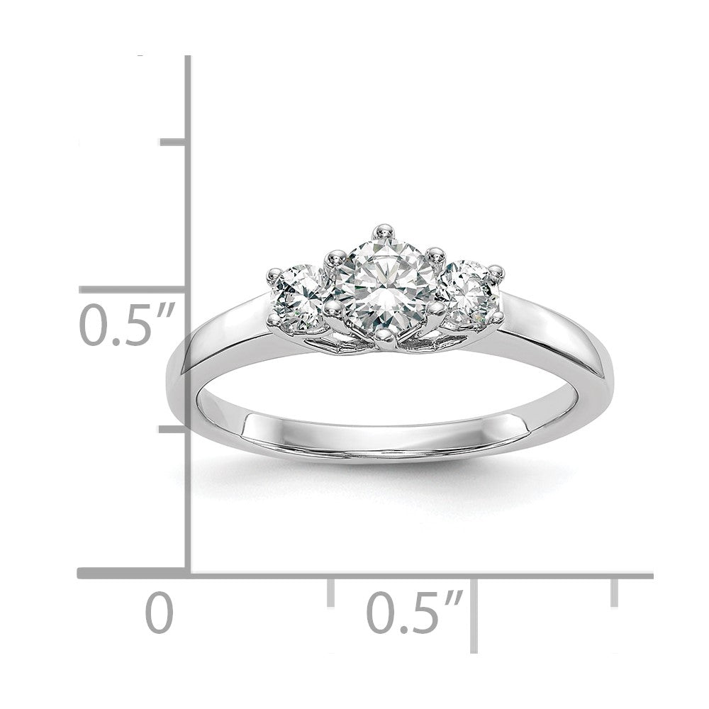 14K White Gold 3-Stone (Holds 3/8 carat (4.6mm) Round Center and (2-3.1mm) Round Sides) Engagement Ring Mounting