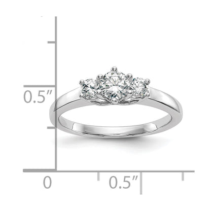 14K White Gold 3-Stone (Holds 3/8 carat (4.6mm) Round Center and (2-3.1mm) Round Sides) Engagement Ring Mounting