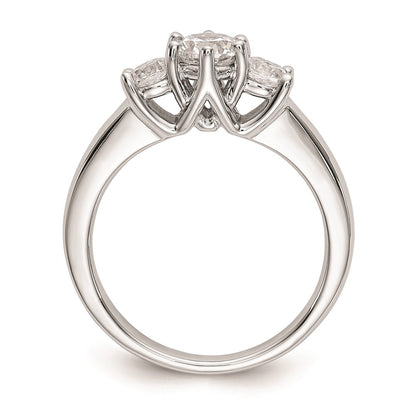14K White Gold 3-Stone (Holds 1/2 carat (5.2mm) Round Center and (2-4.0mm) Round Sides) Engagement Ring Mounting