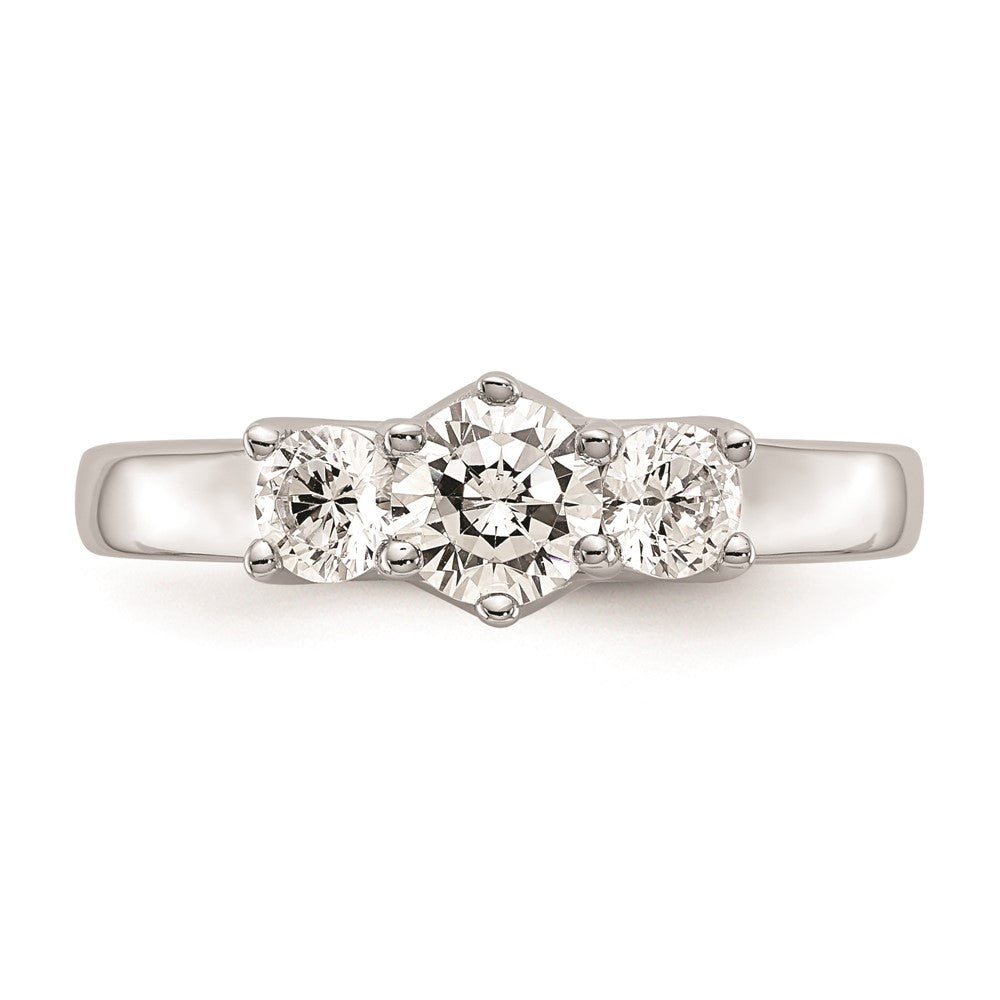 14K White Gold 3-Stone (Holds 1/2 carat (5.2mm) Round Center and (2-4.0mm) Round Sides) Engagement Ring Mounting