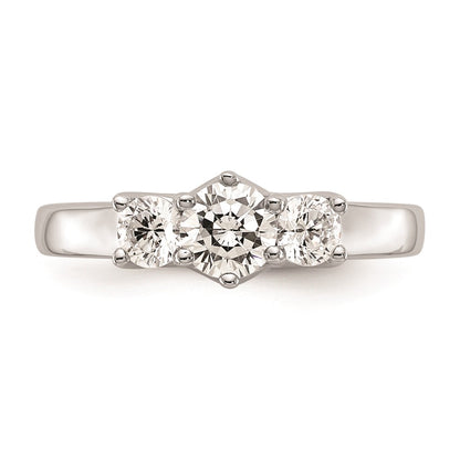 14K White Gold 3-Stone (Holds 1/2 carat (5.2mm) Round Center and (2-4.0mm) Round Sides) Engagement Ring Mounting