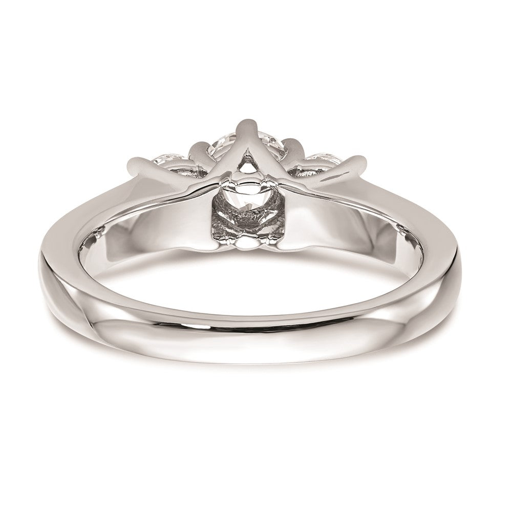 14K White Gold 3-Stone (Holds 1/2 carat (5.2mm) Round Center and (2-4.0mm) Round Sides) Engagement Ring Mounting