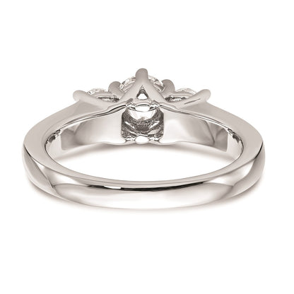 14K White Gold 3-Stone (Holds 1/2 carat (5.2mm) Round Center and (2-4.0mm) Round Sides) Engagement Ring Mounting