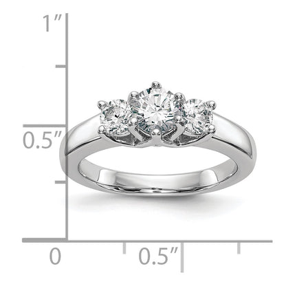 14K White Gold 3-Stone (Holds 1/2 carat (5.2mm) Round Center and (2-4.0mm) Round Sides) Engagement Ring Mounting