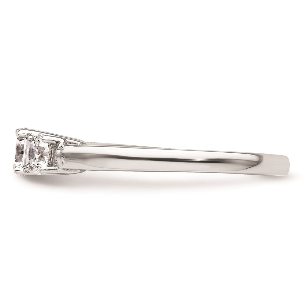 14K White Gold 3-Stone (Holds 3/8 carat (4.6mm) Round Center and (2-3.7mm) Round Sides) Engagement Ring Mounting