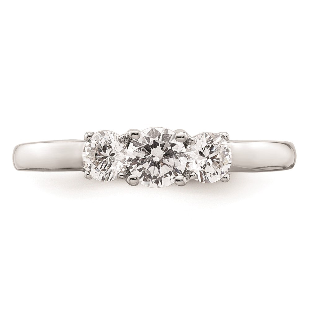 14K White Gold 3-Stone (Holds 3/8 carat (4.6mm) Round Center and (2-3.7mm) Round Sides) Engagement Ring Mounting