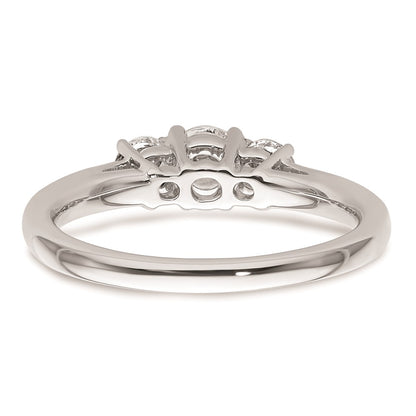 14K White Gold 3-Stone (Holds 3/8 carat (4.6mm) Round Center and (2-3.7mm) Round Sides) Engagement Ring Mounting