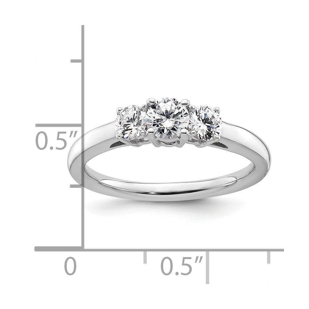 14K White Gold 3-Stone (Holds 3/8 carat (4.6mm) Round Center and (2-3.7mm) Round Sides) Engagement Ring Mounting