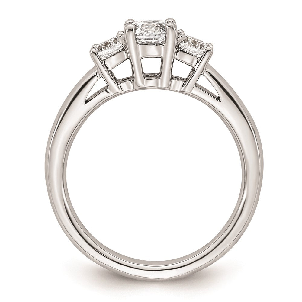 14K White Gold 3-Stone (Holds 1/2 carat (5.2mm) Round Center and (2-4.1mm) Round Sides) Engagement Ring Mounting