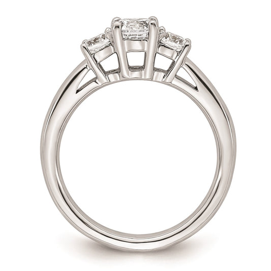 14K White Gold 3-Stone (Holds 1/2 carat (5.2mm) Round Center and (2-4.1mm) Round Sides) Engagement Ring Mounting