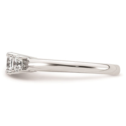 14K White Gold 3-Stone (Holds 1/2 carat (5.2mm) Round Center and (2-4.1mm) Round Sides) Engagement Ring Mounting
