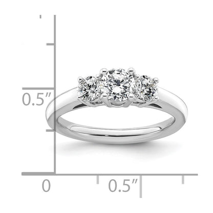14K White Gold 3-Stone (Holds 1/2 carat (5.2mm) Round Center and (2-4.1mm) Round Sides) Engagement Ring Mounting