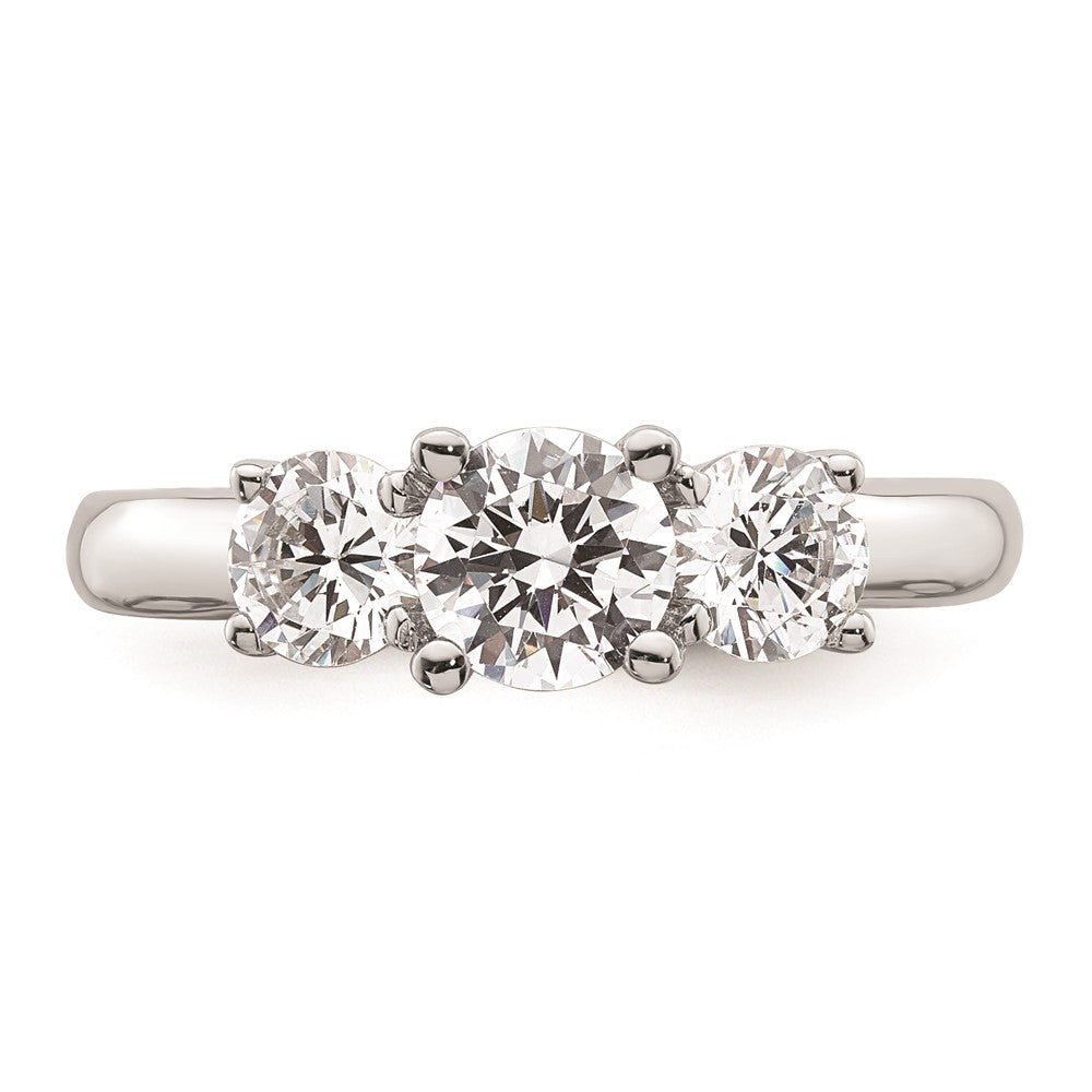 14K White Gold 3-Stone (Holds 3/4 carat (5.8mm) Round Center and (2-4.6mm) Round Sides) Engagement Ring Mounting