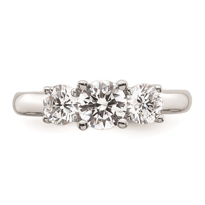 14K White Gold 3-Stone (Holds 3/4 carat (5.8mm) Round Center and (2-4.6mm) Round Sides) Engagement Ring Mounting