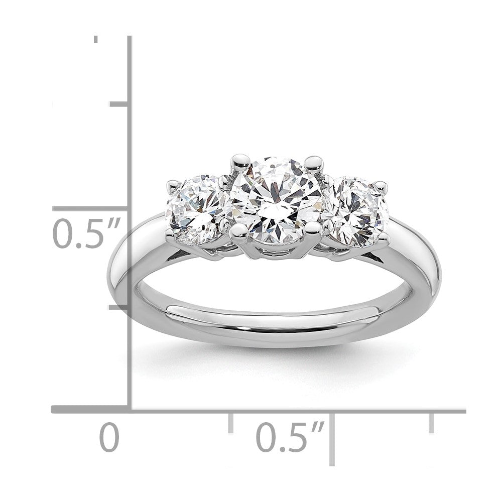 14K White Gold 3-Stone (Holds 3/4 carat (5.8mm) Round Center and (2-4.6mm) Round Sides) Engagement Ring Mounting