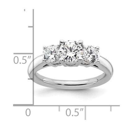 14K White Gold 3-Stone (Holds 3/4 carat (5.8mm) Round Center and (2-4.6mm) Round Sides) Engagement Ring Mounting