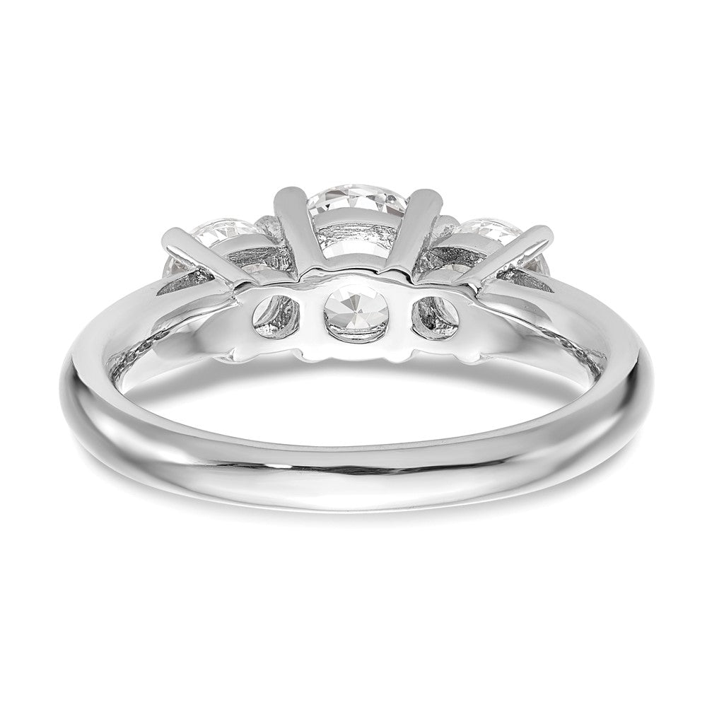 14K White Gold 3-Stone (Holds 1 carat (6.5mm) Round Center and (2-5.2mm) Round Sides) Engagement Ring Mounting
