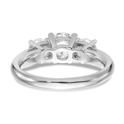 14K White Gold 3-Stone (Holds 1 carat (6.5mm) Round Center and (2-5.2mm) Round Sides) Engagement Ring Mounting