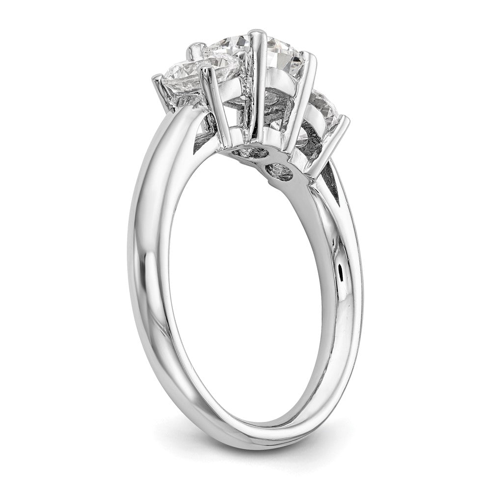 14K White Gold 3-Stone (Holds 1 carat (6.5mm) Round Center and (2-5.2mm) Round Sides) Engagement Ring Mounting