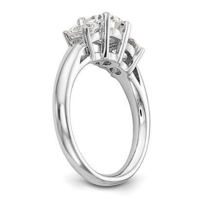 14K White Gold 3-Stone (Holds 1 carat (6.5mm) Round Center and (2-5.2mm) Round Sides) Engagement Ring Mounting