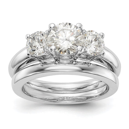 14K White Gold 3-Stone (Holds 1 carat (6.5mm) Round Center and (2-5.2mm) Round Sides) Engagement Ring Mounting