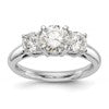 14K White Gold 3-Stone (Holds 1 carat (6.5mm) Round Center and (2-5.2mm) Round Sides) Engagement Ring Mounting