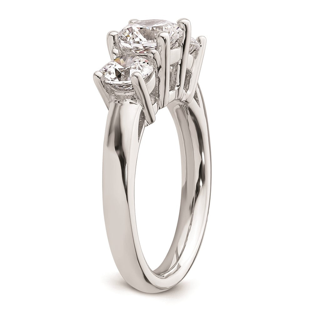 14K White Gold 3-Stone (Holds 1.25 carat (7.00mm) Round Center and (2-5.5mm) Round Sides) Engagement Ring Mounting