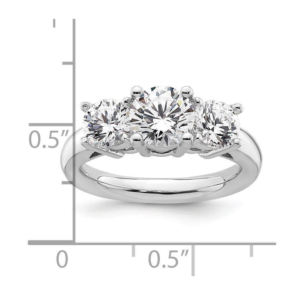 14K White Gold 3-Stone (Holds 1.25 carat (7.00mm) Round Center and (2-5.5mm) Round Sides) Engagement Ring Mounting