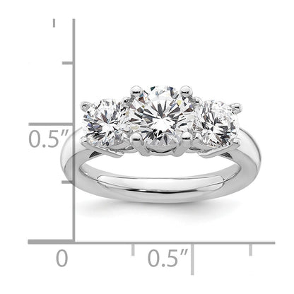 14K White Gold 3-Stone (Holds 1.25 carat (7.00mm) Round Center and (2-5.5mm) Round Sides) Engagement Ring Mounting
