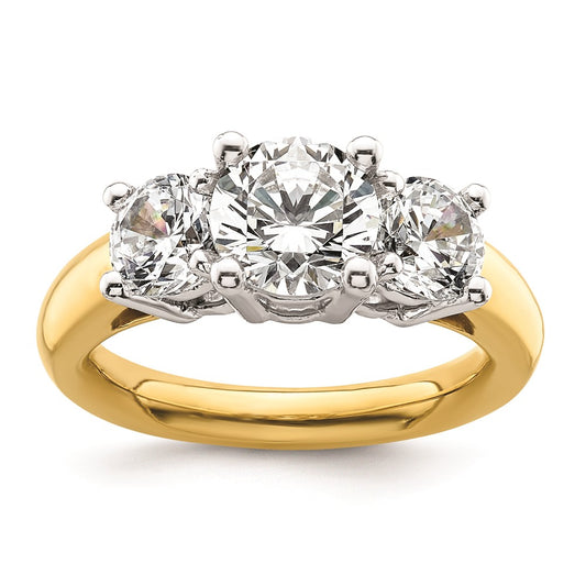 14K Two-tone 3-Stone (Holds 1.5 carat (7.5mm) Round Center and (2-5.8mm) Round Sides) Engagement Ring Mounting