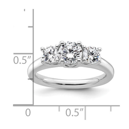 14K White Gold 3-Stone (Holds 3/4 carat (5.80mm) Round Center and (2-4.6mm) Round Sides) Engagement Ring Mounting
