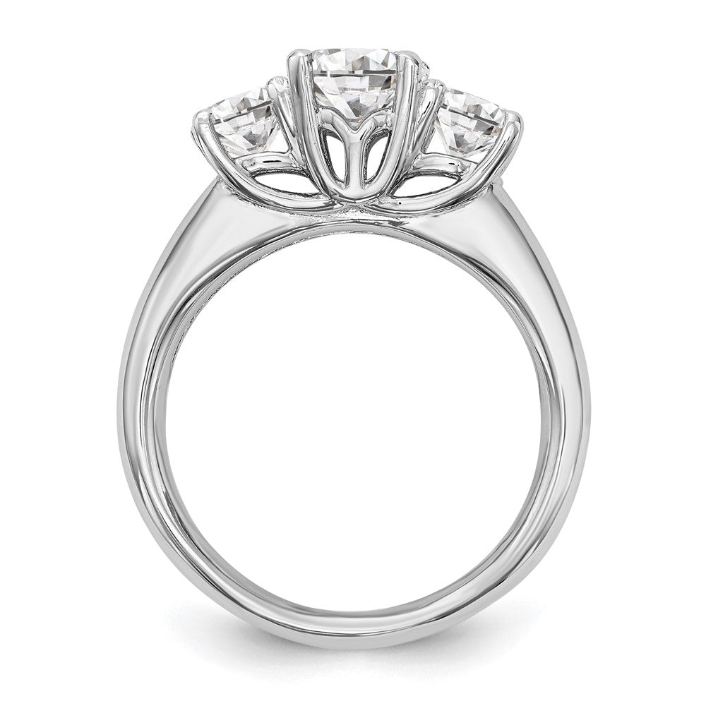 14K White Gold 3-Stone (Holds 1 carat (6.50mm) Round Center and (2-5.2mm) Round Sides) Engagement Ring Mounting