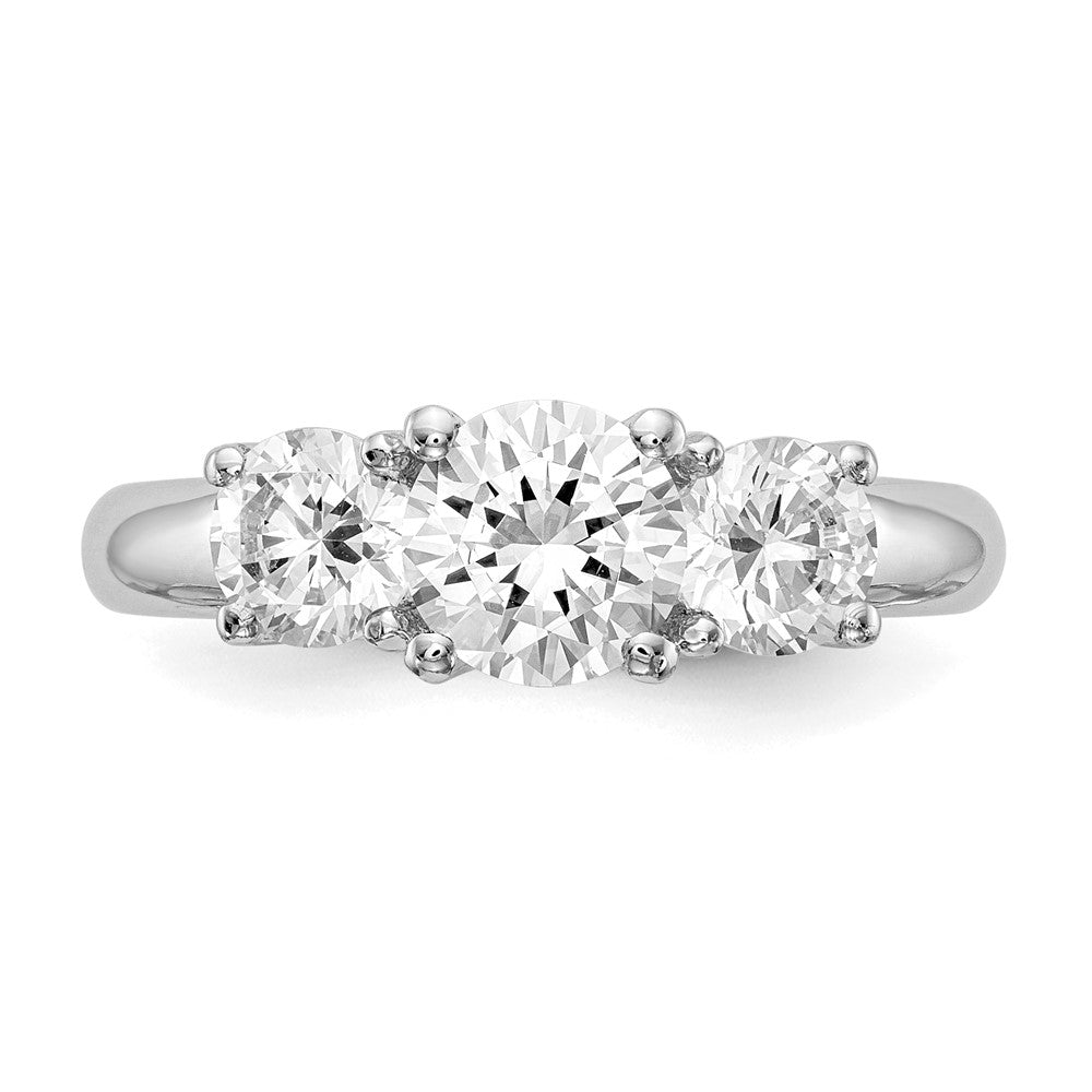 14K White Gold 3-Stone (Holds 1 carat (6.50mm) Round Center and (2-5.2mm) Round Sides) Engagement Ring Mounting
