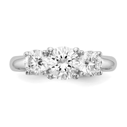 14K White Gold 3-Stone (Holds 1 carat (6.50mm) Round Center and (2-5.2mm) Round Sides) Engagement Ring Mounting