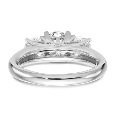 14K White Gold 3-Stone (Holds 1 carat (6.50mm) Round Center and (2-5.2mm) Round Sides) Engagement Ring Mounting