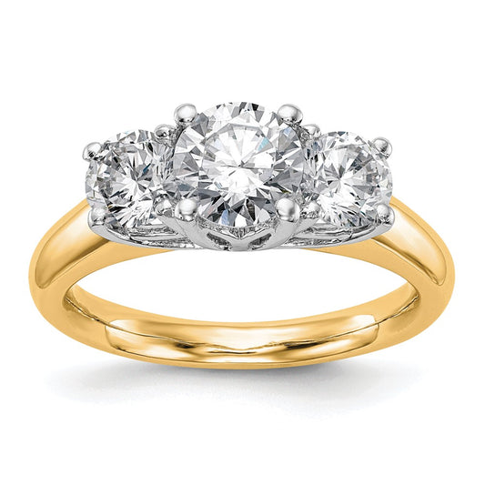 14K Two-tone 3-Stone (Holds 1 carat (6.50mm) Round Center and (2-5.2mm) Round Sides) Engagement Ring Mounting